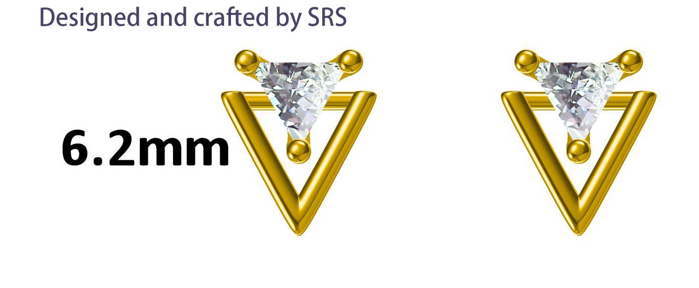 Tiny Double Triangle Arrowhead Internally Threaded Flat Back / Screw Back Stud Earrings – Chevron Geometric Minimalist Design