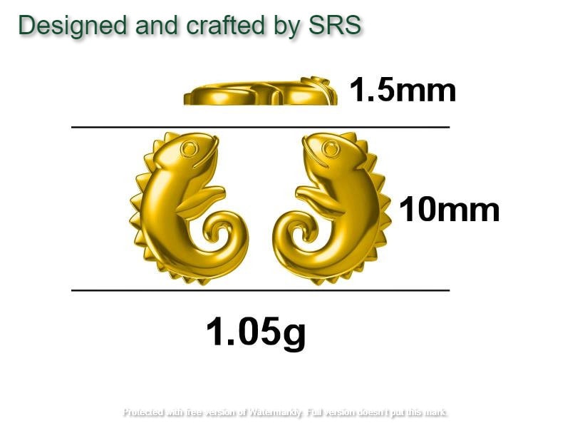 Chameleon Stud Earrings in Sterling Silver, Lizard Stud, Cute Animal Earrings, Nature Inspired Earrings