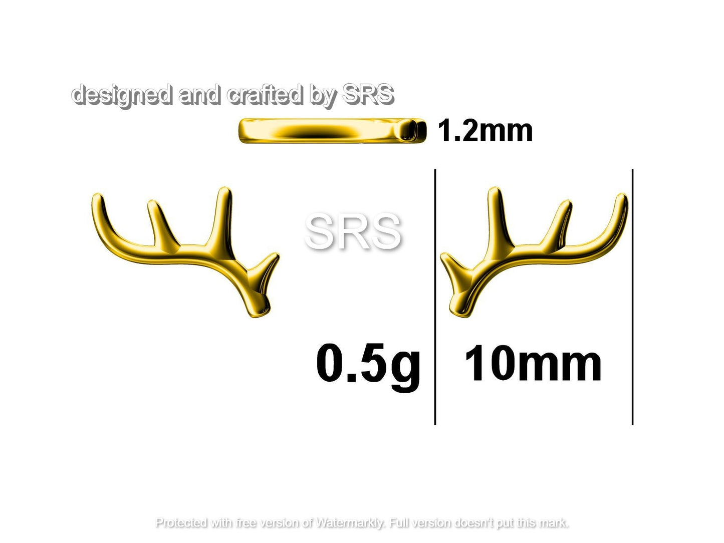 Stag Deer Antler Screw Back Earrings in Sterling Silver, Antler Barbell Earrings, - Cute, Fun, Whimsical and Pretty Jewellery