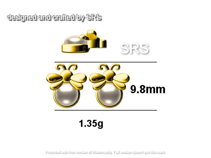 Firefly Stud Earrings in Sterling Silver with Frosted Moonstone - Cute, Fun, Whimsical and Pretty Jewellery