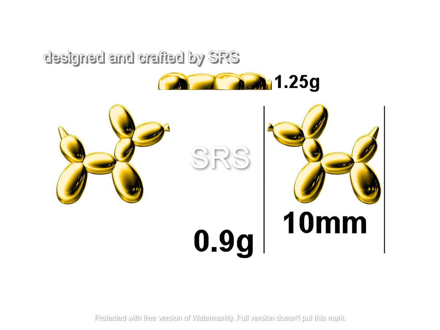 Balloon Dog Stud Earrings in Sterling Silver - Quirky Poodle Dog Earrings - Silver or Gold or Rose Gold, Fun, Whimsical and Pretty