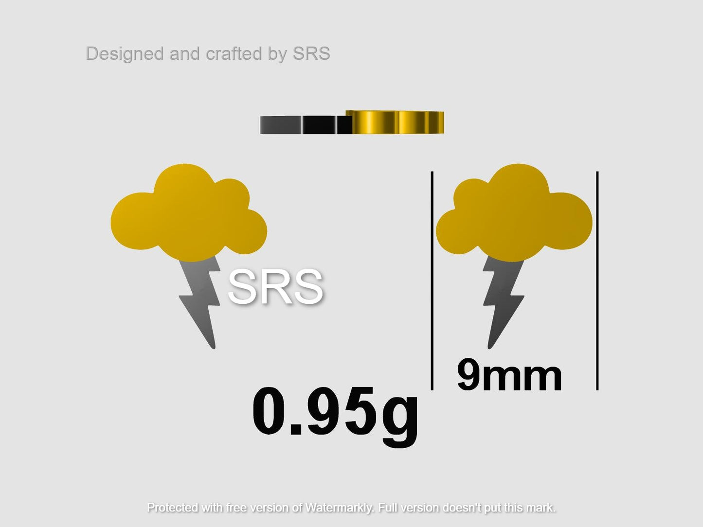 Dainty Little Cloud and Lightning Bolt Stud Earrings in Sterling Silver - Two Tone Gold and Silver Earrings - Fun, Whimsical
