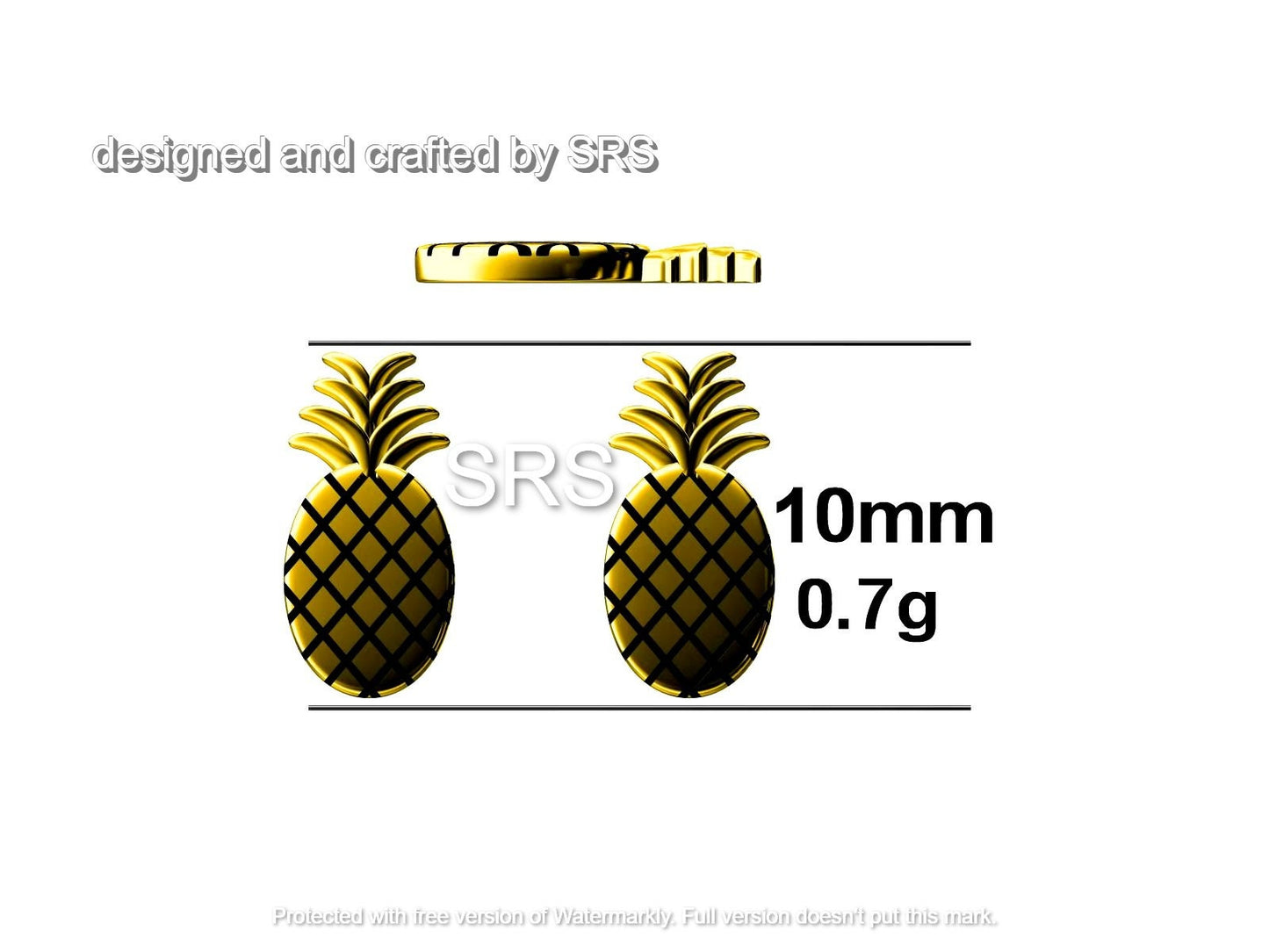 Pineapple Stud Earrings in Sterling Silver - Fruit Stud Earrings - Nature Inspired - Cute, Fun, Whimsical