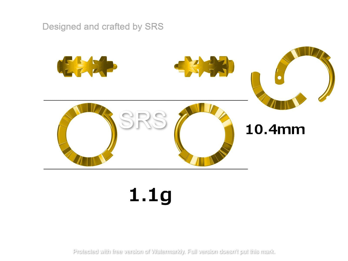 Star Motif Huggie Hoop Earrings in Sterling Silver, Star Hoop Snug Earrings, 8mm Hoop, Silver or Gold, Geometric Design