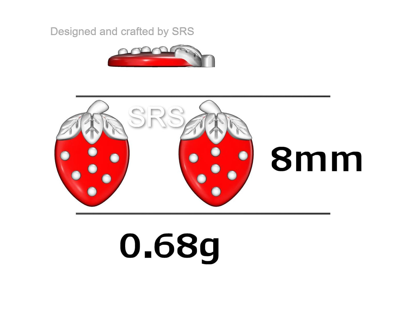 Strawberry Stud Earrings in Sterling Silver, Silver and Rose Gold Two Tone Earrings, Fruit Earrings, Summer Earrings