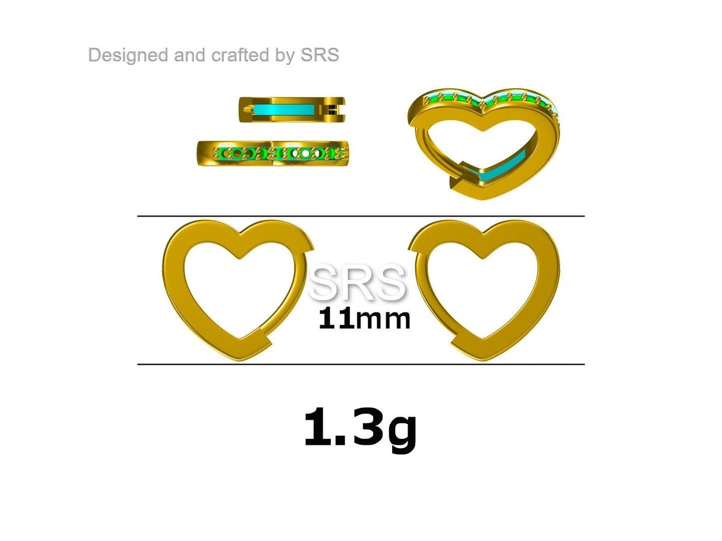 CZ Heart Huggie Hoop Earrings in Sterling Silver, Silver, Gold or Rose Gold with CZ Crystals, Minimalist Geometric Design