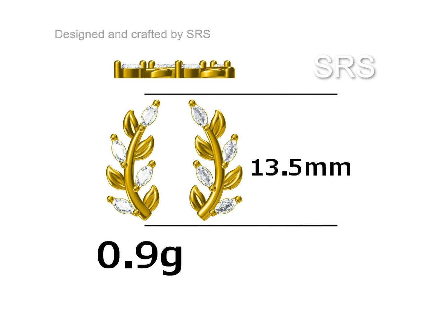 Sparkly Leaf CZ Stud Earrings in Sterling Silver, Silver or Gold, Bridal Jewellery, Bridesmaid's Earrings, Nature Inspired, Botanical