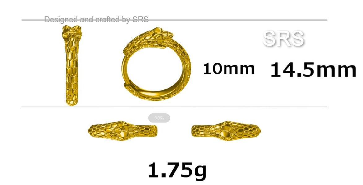 Snake Huggie Hoop in Sterling Silver, Silver or Gold, 10mm Inner Diameter, Ouroboros Hoop Earrings, Serpent Earrings