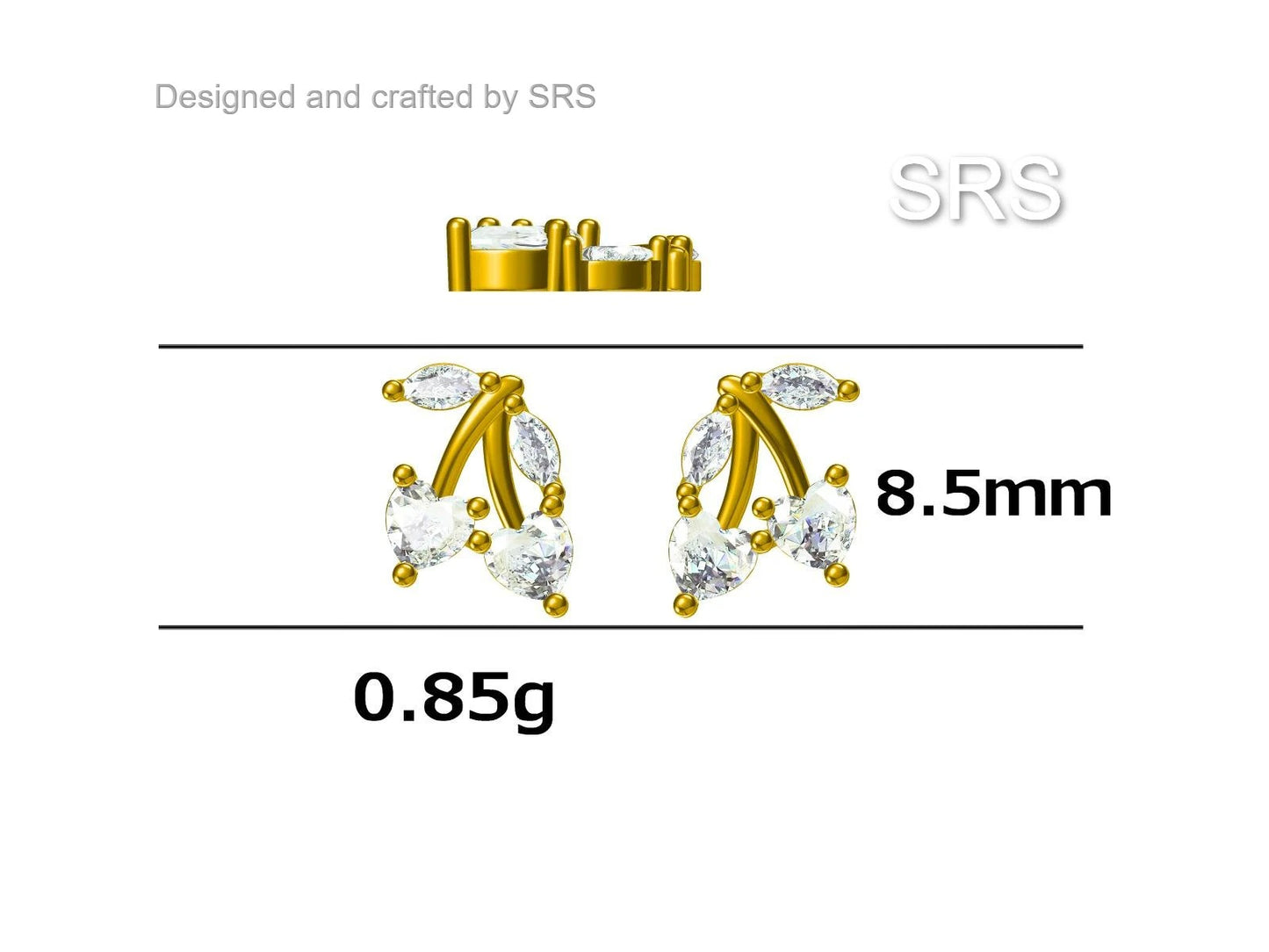 Cherry Stud Earrings in Sterling Silver, Ruby Red CZ, Fruit Earrings, Fun and Quirky Earrings