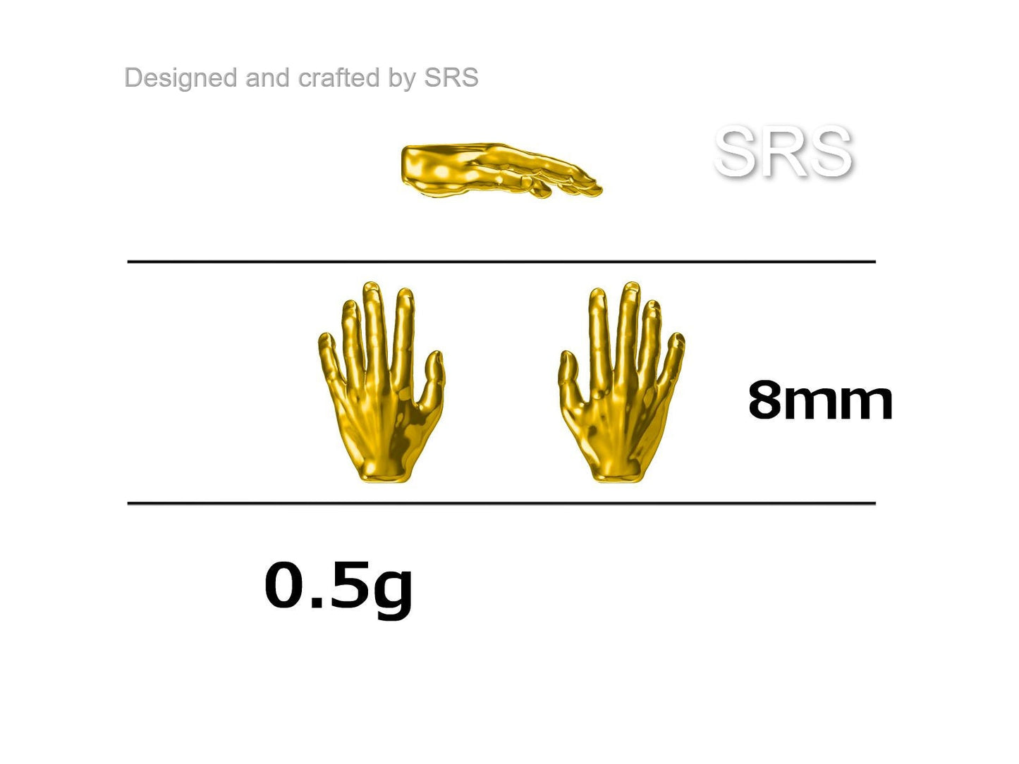 Pair of Hand Stud Earrings in Sterling Silver, Silver or Gold, Fingers Earrings, Fun and Quirky Design