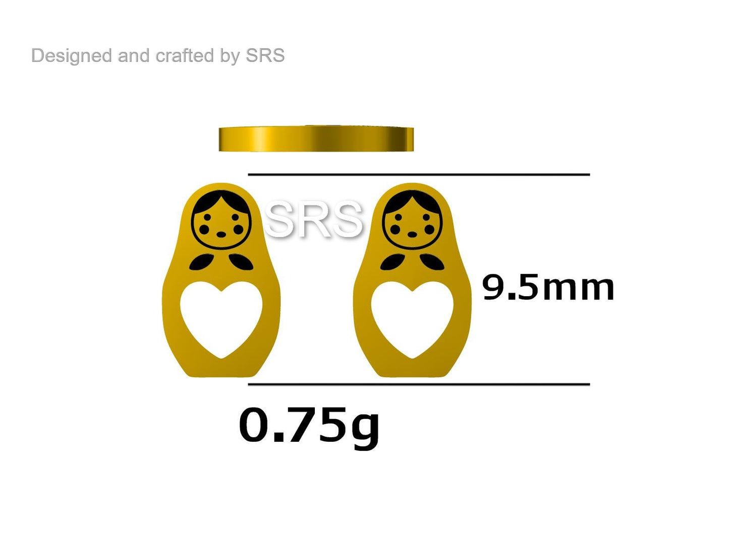 Sterling Silver Nesting Doll Stud Earrings, Silver Finish or Gold Finish, Nesting Doll Earrings