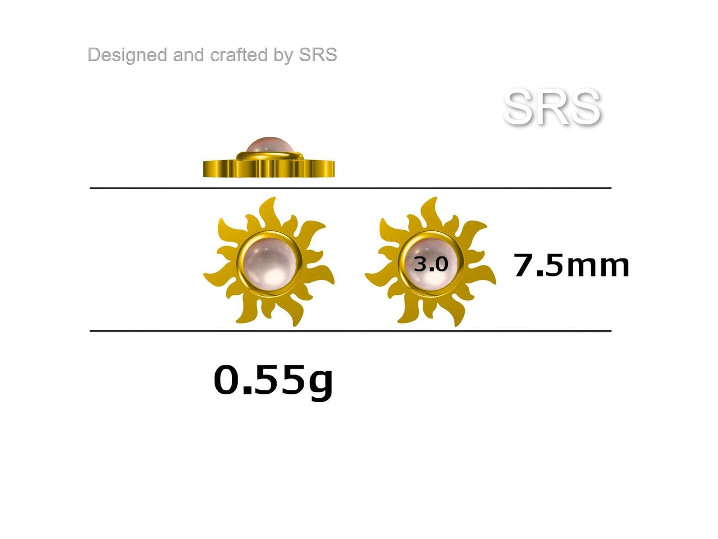 Tiny Sun Stud Earrings in Sterling Silver with Simulated Moonstone, Silver or Gold, Sun Earrings, Celestial Earrings