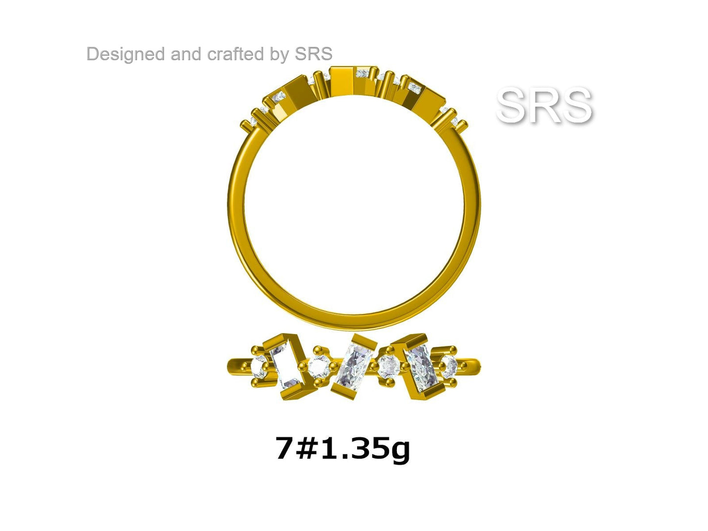 Sapphire Blue Baguette CZ Cluster Ring in Sterling Silver, Silver or Gold, Organic Shape CZ Ring, US 5 - 8