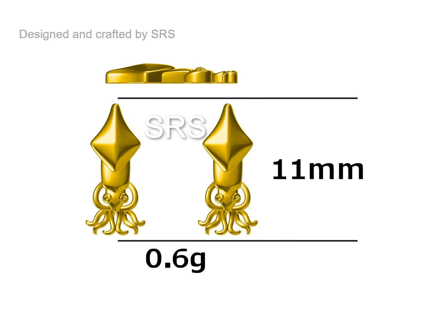 Squid Stud Earrings in Sterling Silver, Squid Fish Earrings, Nature Inspired Animal Earrings, Ocean Animal