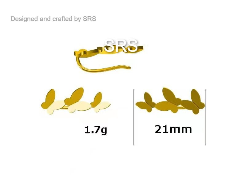 Sterling Silver Butterfly Crawler Earrings, Silver, Gold or Rose Gold, Butterfly Ear Climbers, Butterfly Ear Crawlers