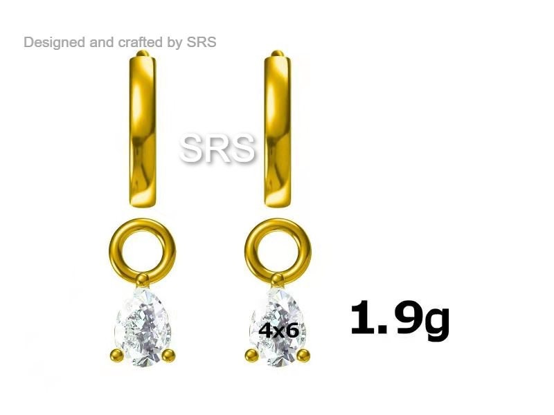 Sterling Silver Pear Cut CZ Droplet Hoop Earrings, Silver, Gold or Rose Gold, Droplet Dangle Hoop Earrings, Interchangeable Charms