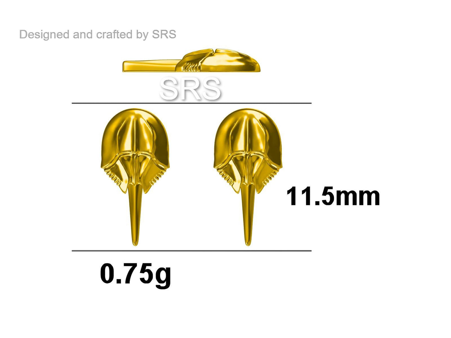 Horseshoe Crab Stud Earrings in Sterling Silver, Silver or Gold, Ocean Animal, Nature Inspired Animal Earrings