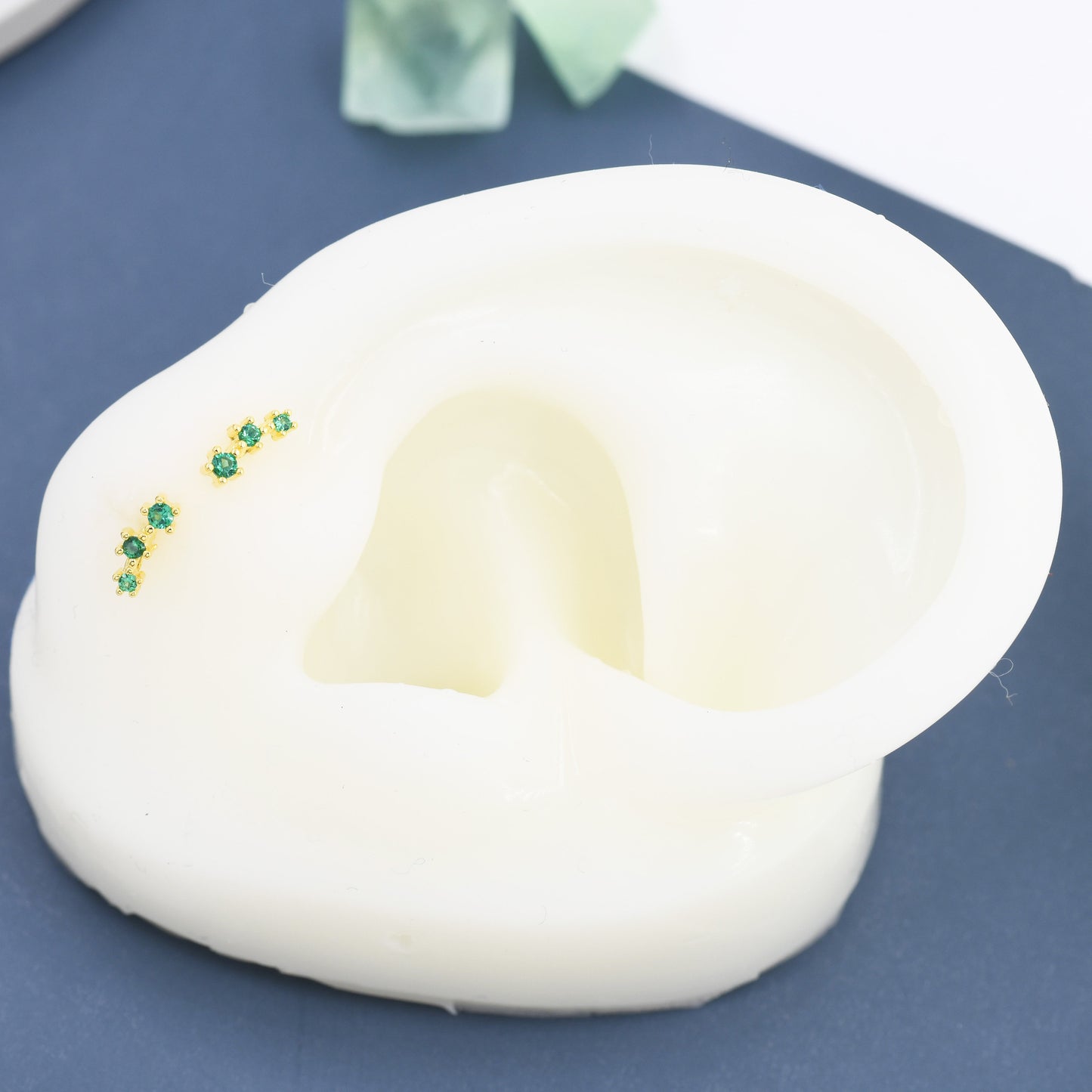 Extra Tiny CZ Trio Screw Back Earrings in Sterling Silver, Silver or Gold, Geometric Tiny Three Star CZ Barbell Earrings, Stacking Earrings