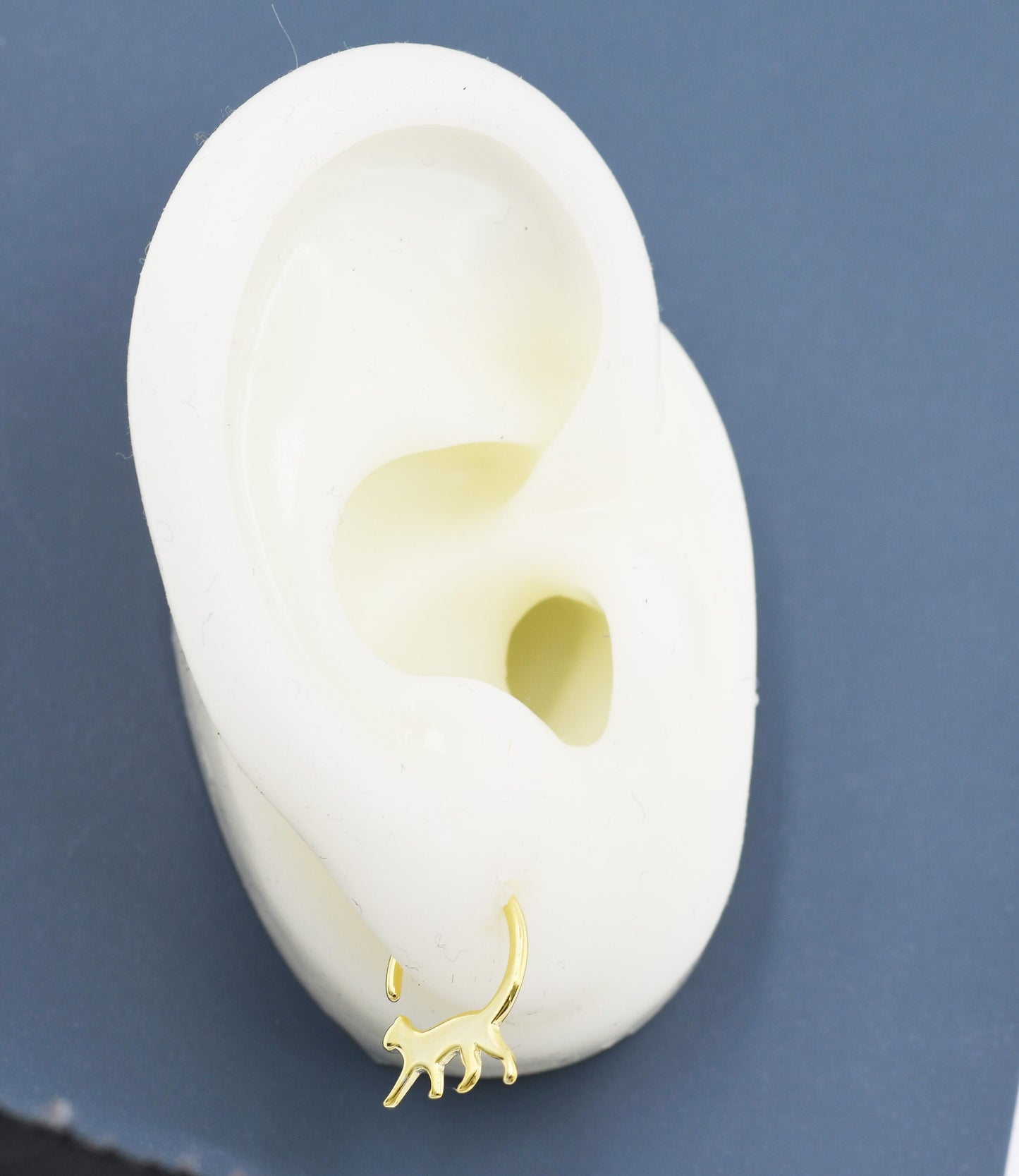 Tiny Cat Hoop Earrings in Sterling Silver, Silver or Gold, Minimalist Cat Silhouette Earrings, Simple Cat Earrings