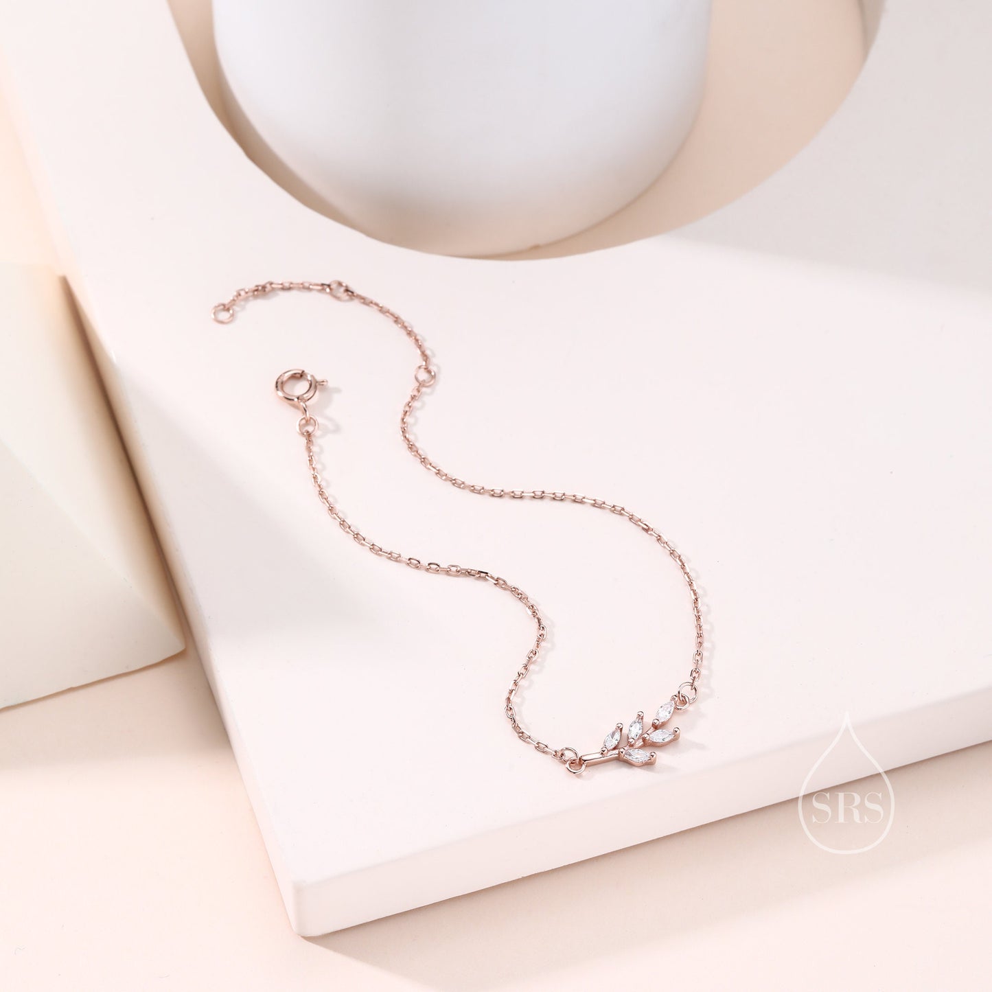 CZ Crystal Leaf Bracelet in Sterling Silver, Silver or Gold or Rose gold, Olive Leaf Bracelet, Olive Brach