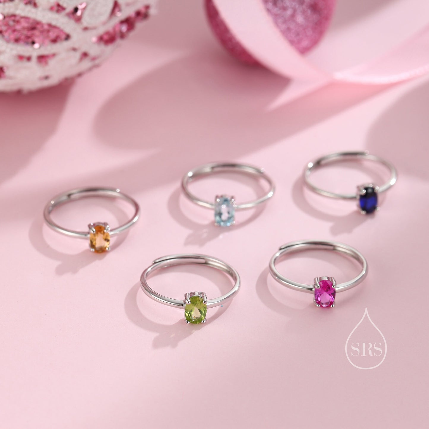 Created Ruby Pink Oval Ring in Sterling Silver, 4x6mm, Prong Set Oval Cut, Adjustable Size, Lab Created Ruby Red CZ Ring