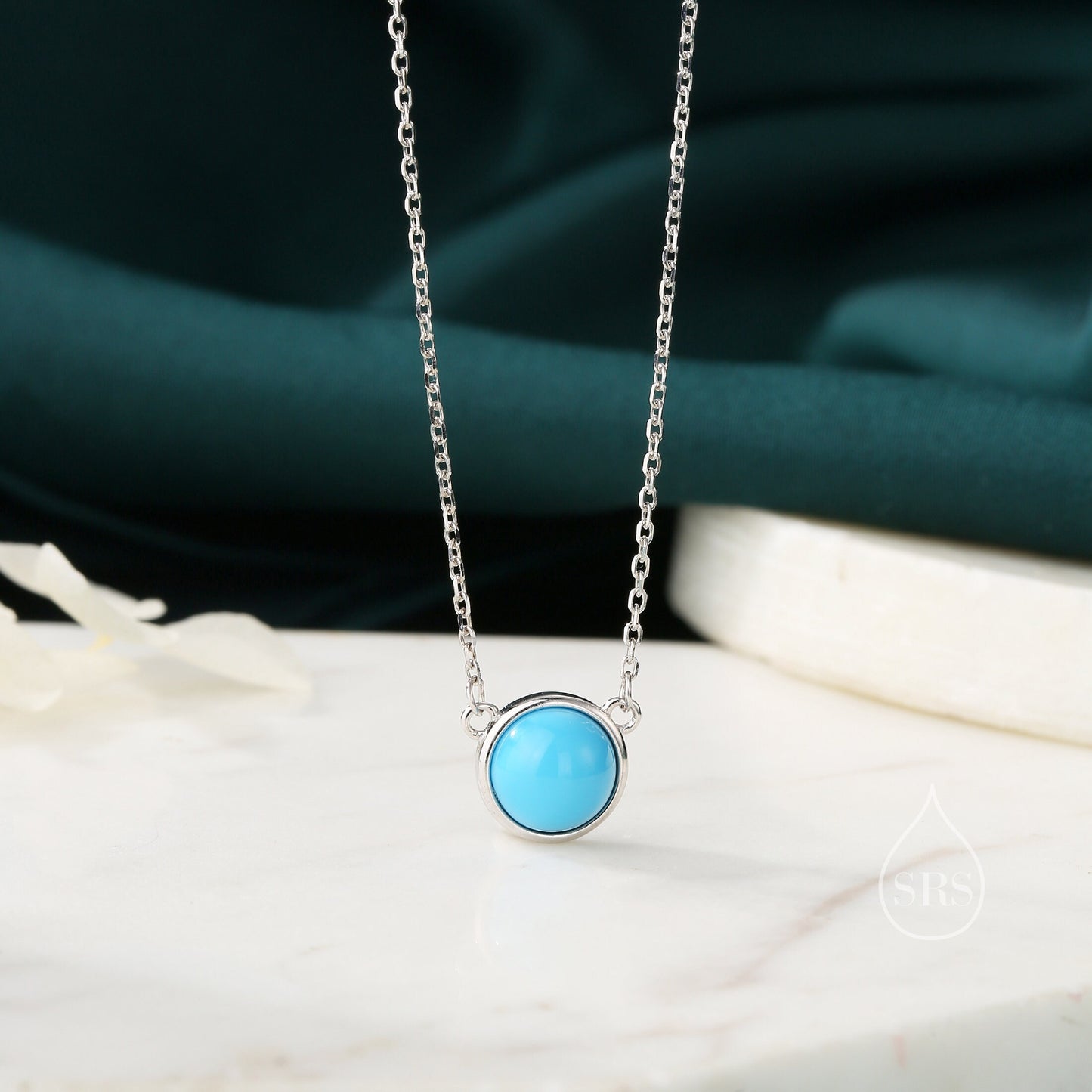 Sterling Silver Genuine Turquoise Dainty Coin Pendant Necklace - Delicate Blue Turquoise Stone Coin Necklace