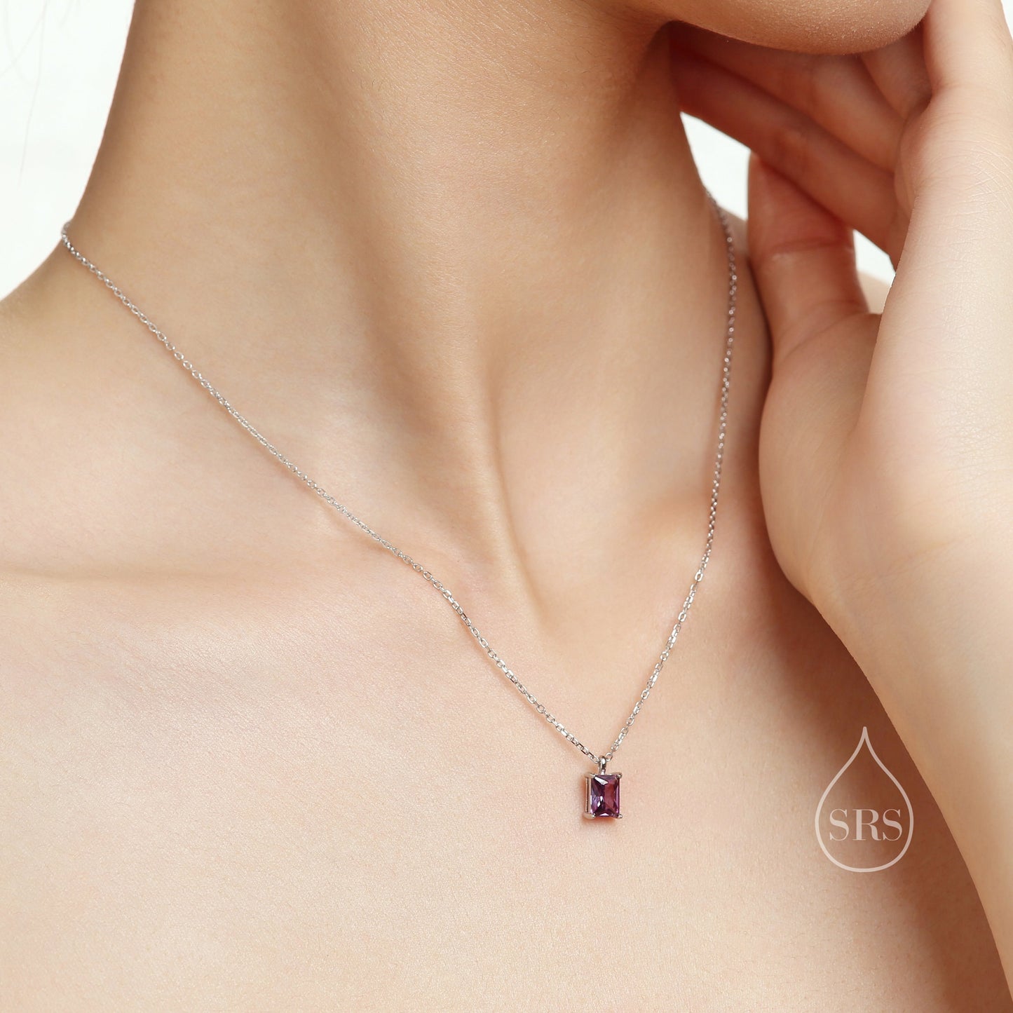 Emerald Cut Emerald Green CZ Pendant Necklace in Sterling Silver, Rectangular Cut Crystal Earrings, Green CZ Necklace