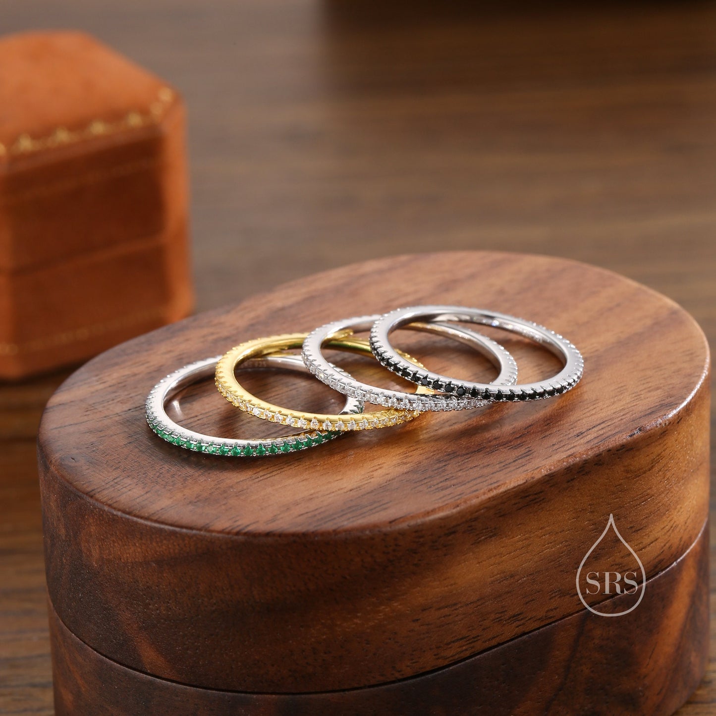 Extra Skinny Pink CZ Pave Ring in Sterling Silver, Silver or Gold Finish, Eternity Ring, US 5 - 8