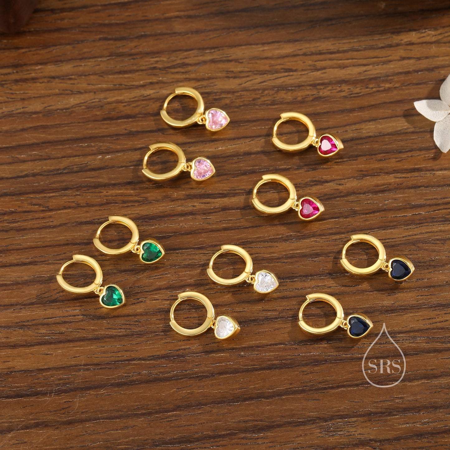 Dainty CZ Heart Huggie Hoop in Sterling Silver, Silver or Gold, 8mm Inner Diameter, Stacking Earrings, April Birthstone