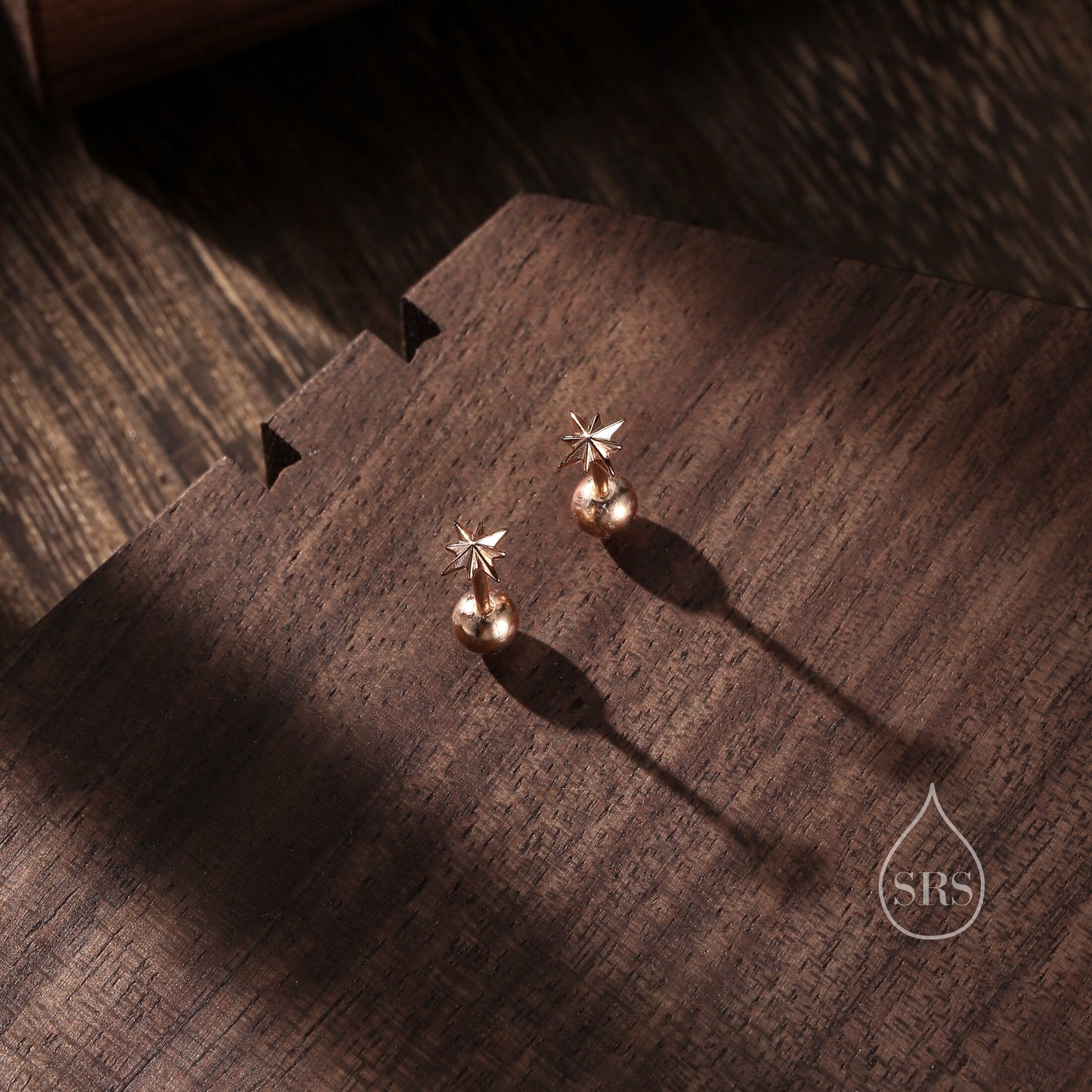 Internally Threaded Tiny Starburst Flat Back Earrings in Sterling Silver, Star Earrings, Piercing Jewellery