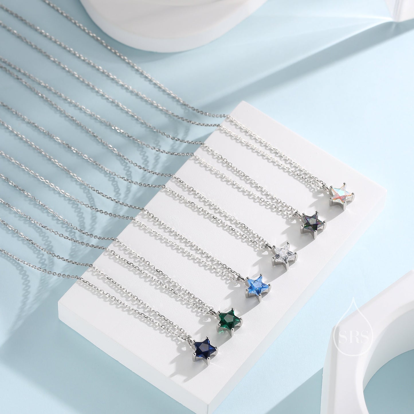 Sterling Silver Emerald Green CZ Star Pendant Necklace, Silver or Gold, Green Star Necklace