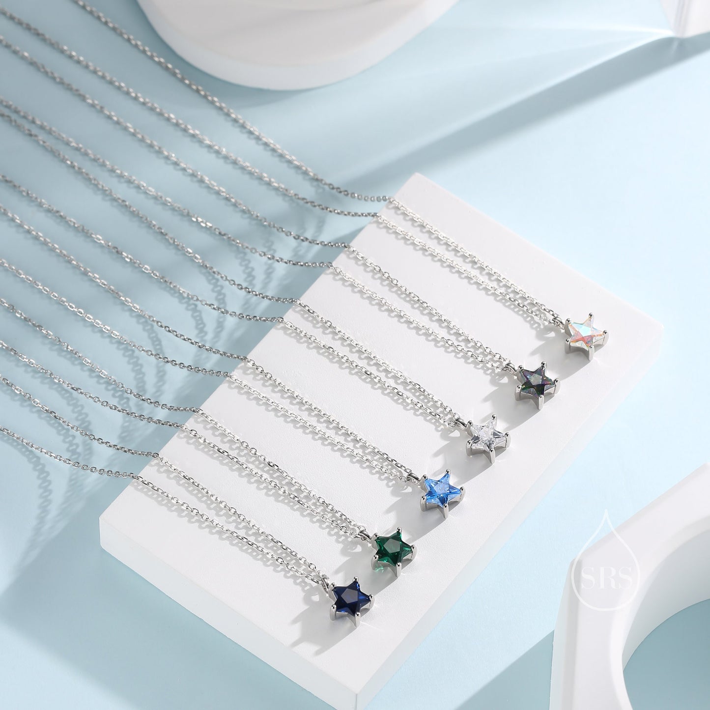 Sterling Silver Aurora AB CZ Star Pendant Necklace, Silver or Gold, Star Shape CZ Necklace, Colour Changing Star Necklace