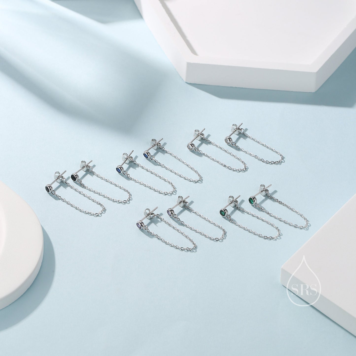 Clear CZ Chain Ear Jacket in Sterling Silver, Silver or Gold, Front and Back Earrings, Two Part Earrings, Linking Chain Earrings