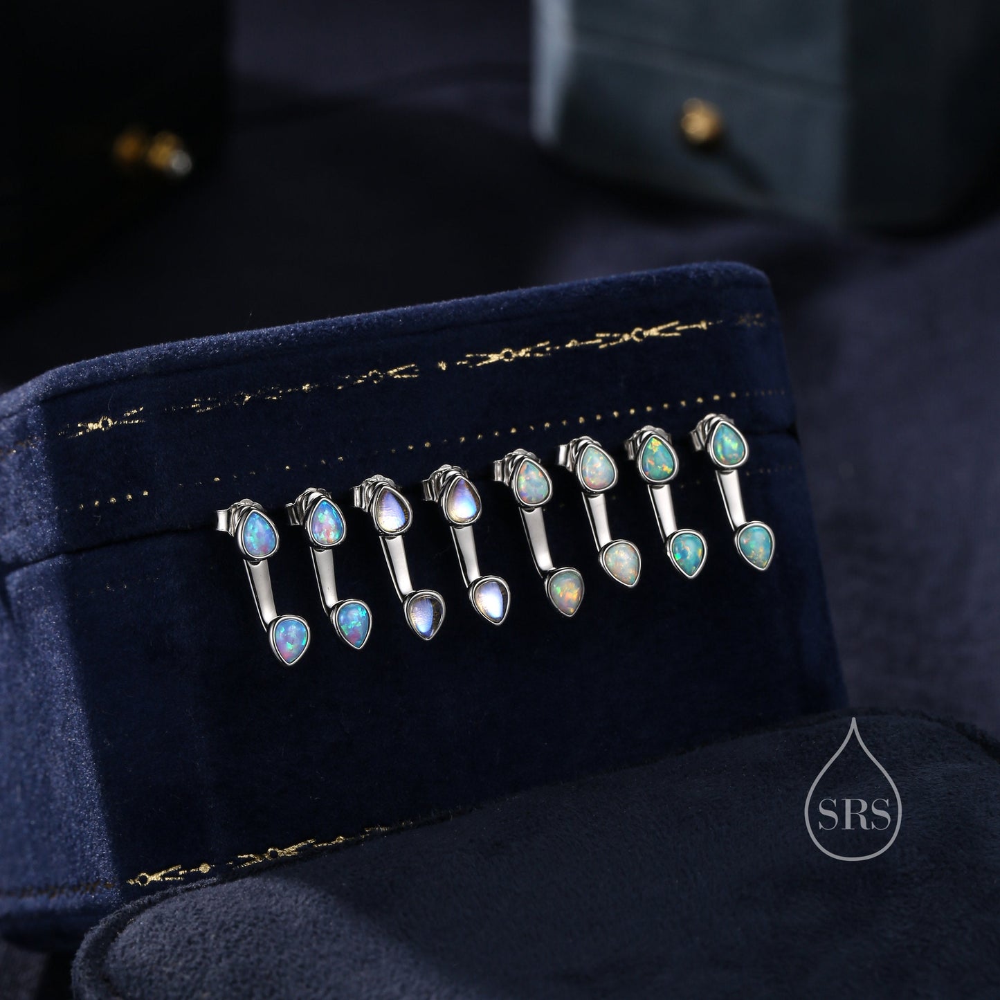 Aqua Green Opal Droplet Ear Jacket in Sterling Silver, Silver or Gold, Blue Opal Pear Bezel Earrings, Front and Back Earrings