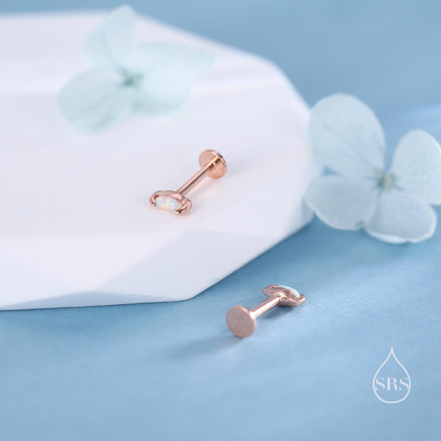 Sterling Silver White Opal Marquise Earrings Screw Back/ Flat Back/Stud Earring, Extra Tiny Marquise Opal Stud, Gold or Rose Gold