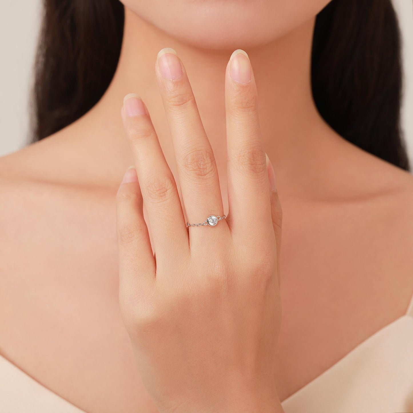 Delicate Sterling Silver Sparkly CZ Soft Ring, Adjustable Size CZ Crystal Chain Ring, Silver or Gold, Soft chain Ring in Sterling Silver