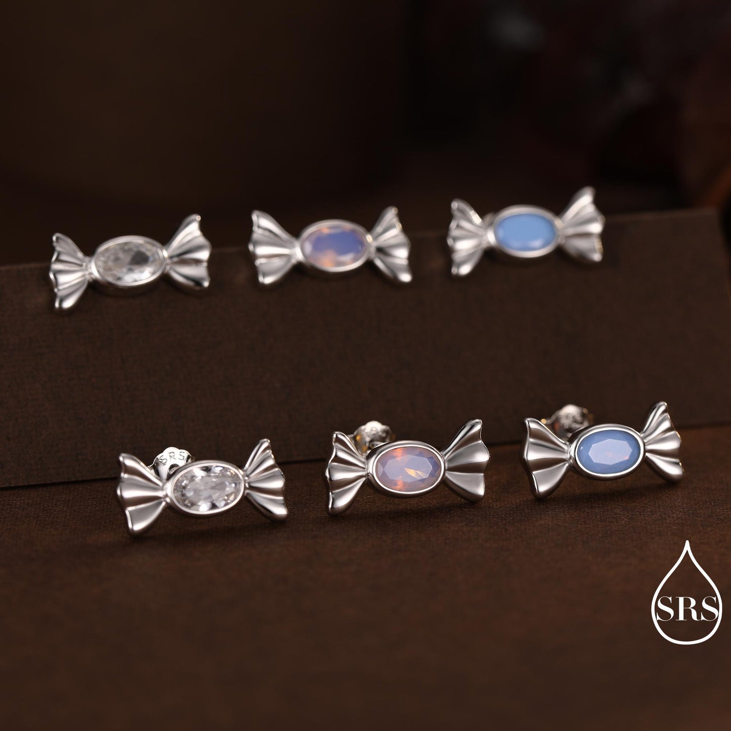 Opal Blue CZ Candy Stud Earrings in Sterling Silver, Silver or Gold Finish, Small Candy Sweet Earrings