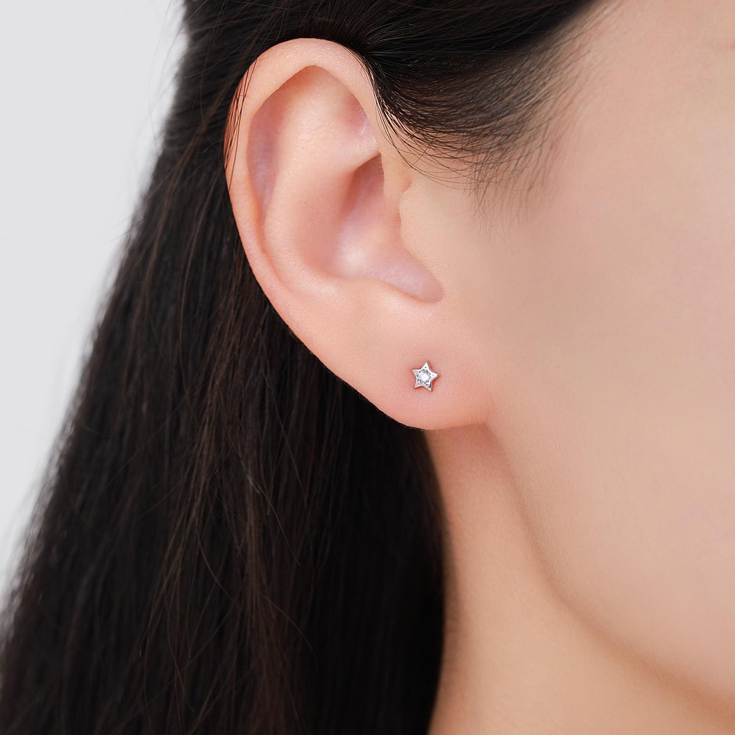 Tiny Amethyst Purple CZ Star Stud Earrings in Sterling Silver, Silver or Gold, Purple Crystal Star Earrings, Stacking Earrings