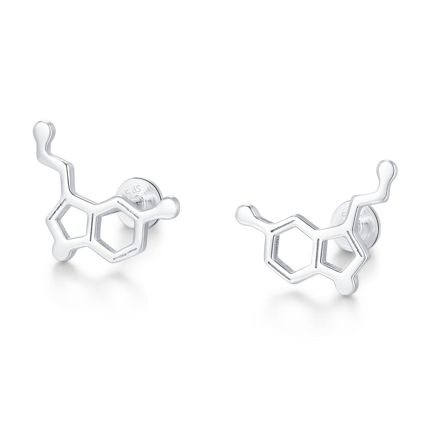 Sterling Silver Serotonin Molecule 16G Flat Back Labret Earrings