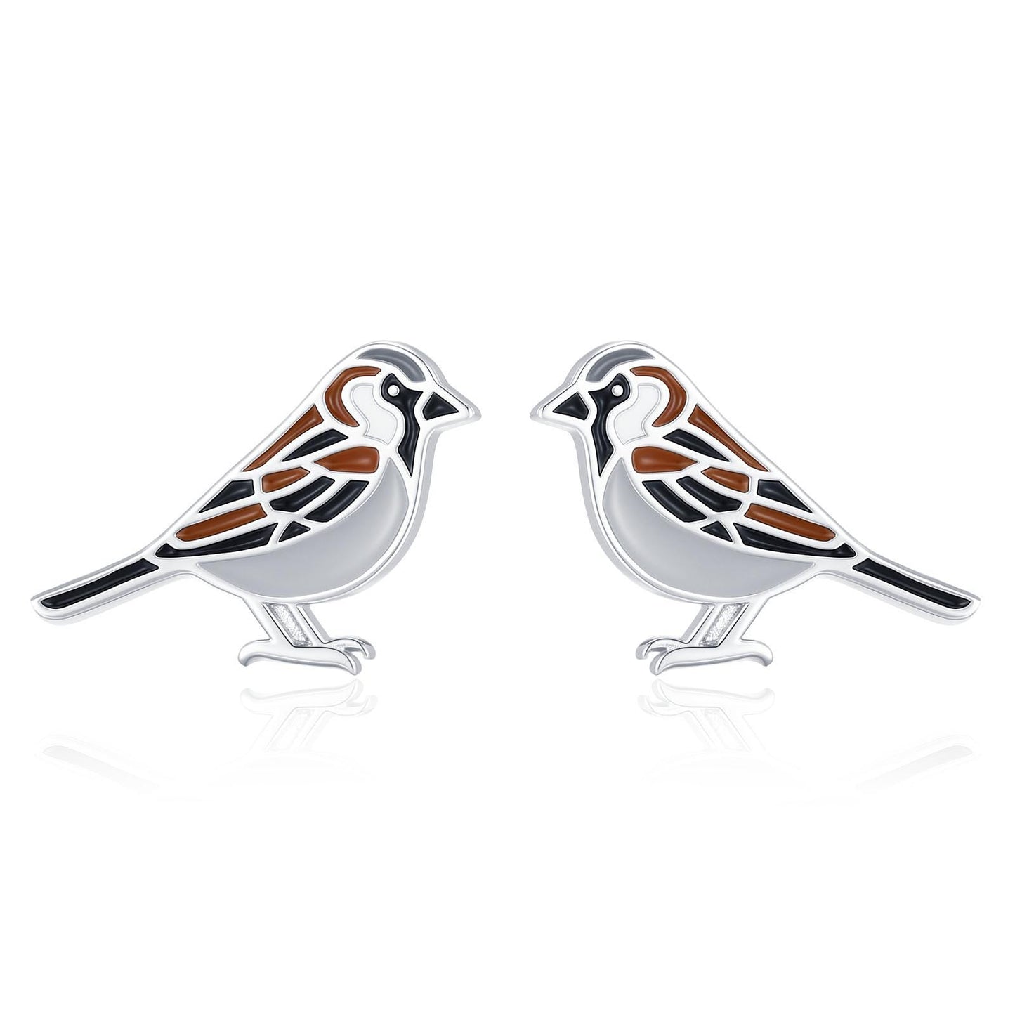 Sterling Silver Enamel Sparrow Stud Earrings