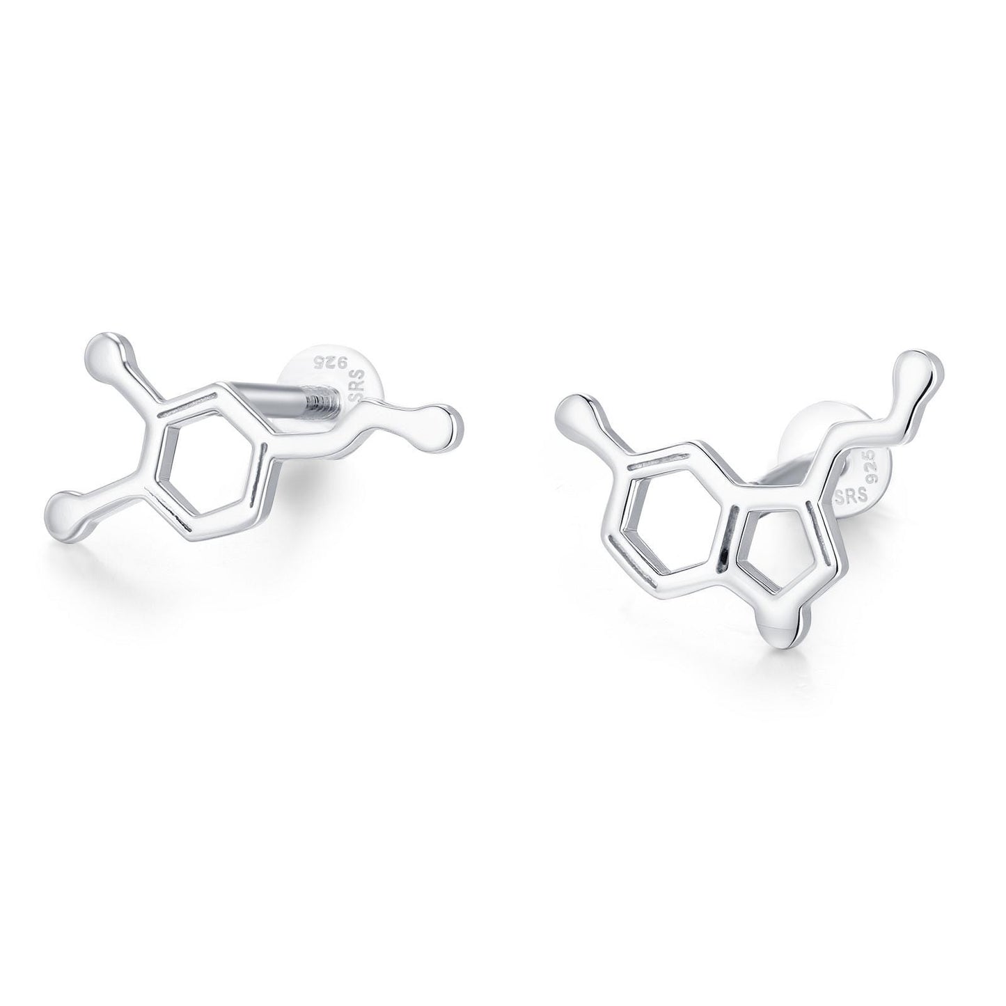 Sterling Silver Serotonin and Dopamine 16G Flat Back Labret Earrings