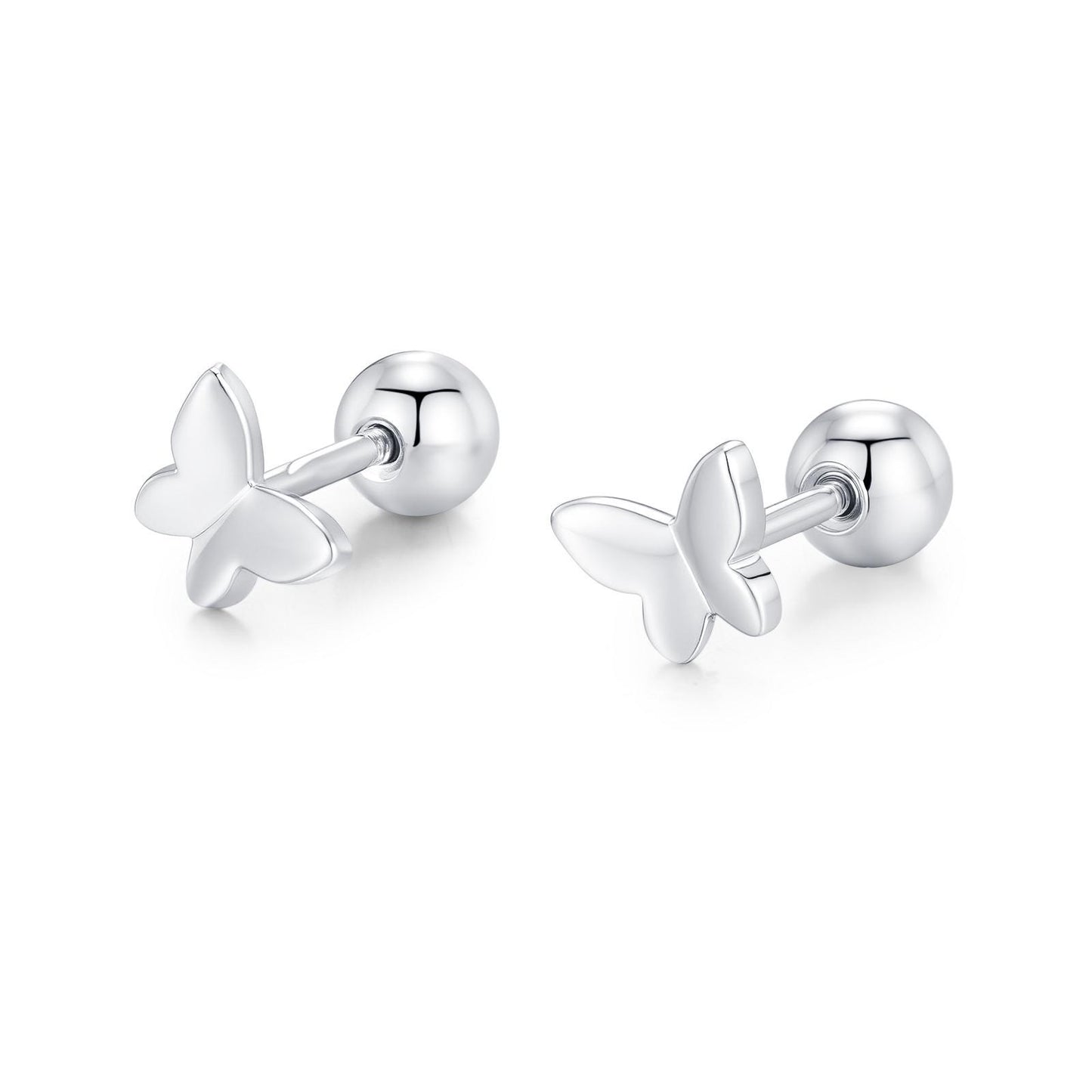 Sterling Silver Butterfly 18G Screw Back Stud Earrings
