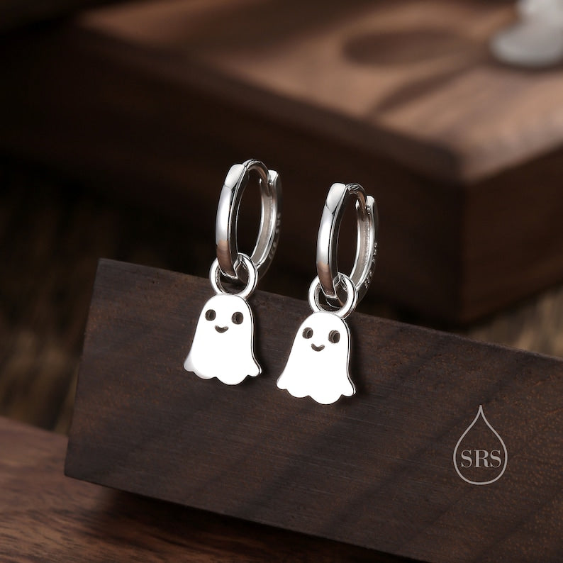 ghost earrings hoops in sterling silver