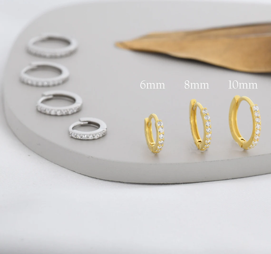 Skinny CZ Huggie Hoops in Sterling Silver, Silver or Gold, Minimalist Hoop Earrings, 6mm, 7mm, 8mm Hoops, cartilage hoops