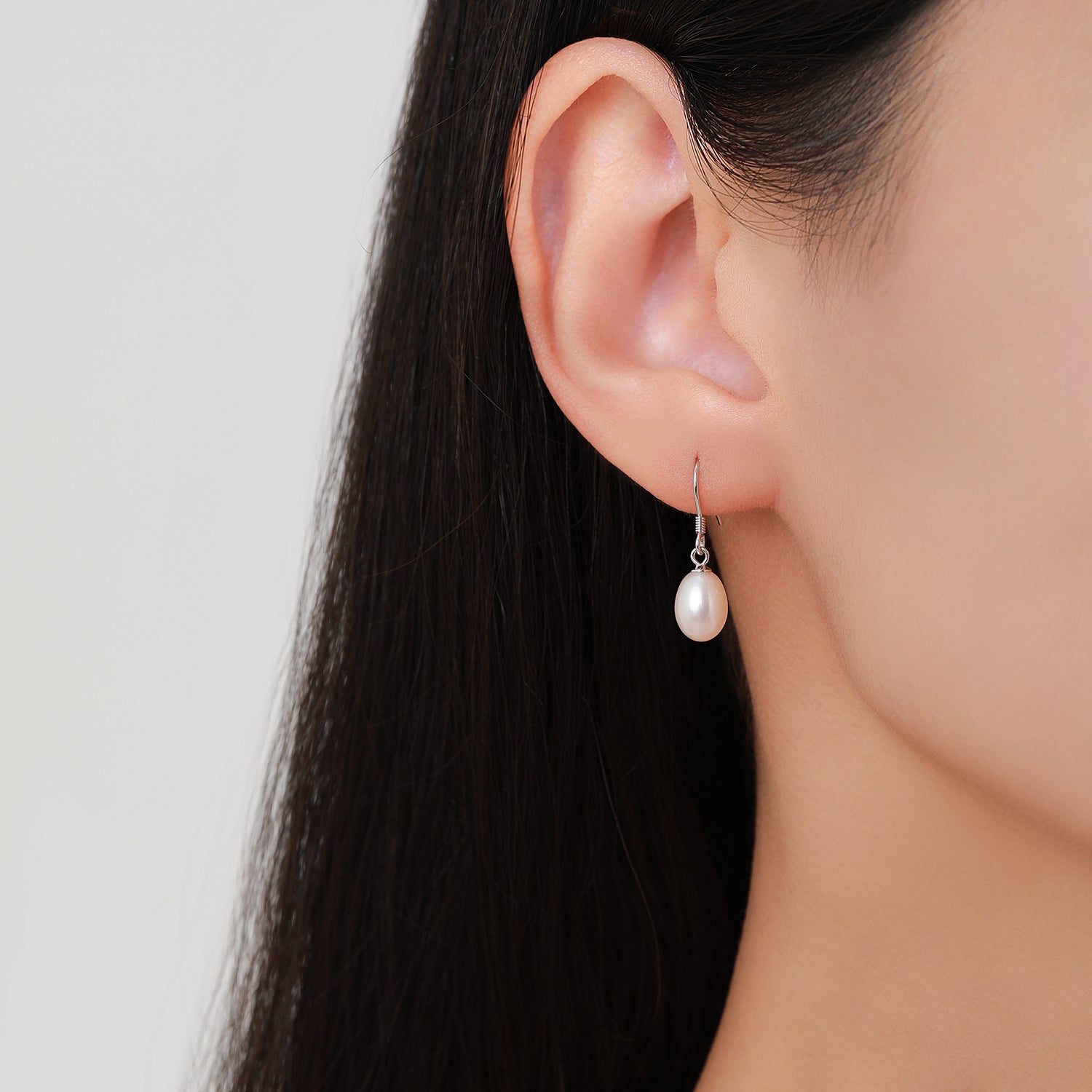 Freshwater Pearl Drop Hook Earrings in Sterling Silver, Genuine Oval Pearls, Real Pearl Drop Earrings