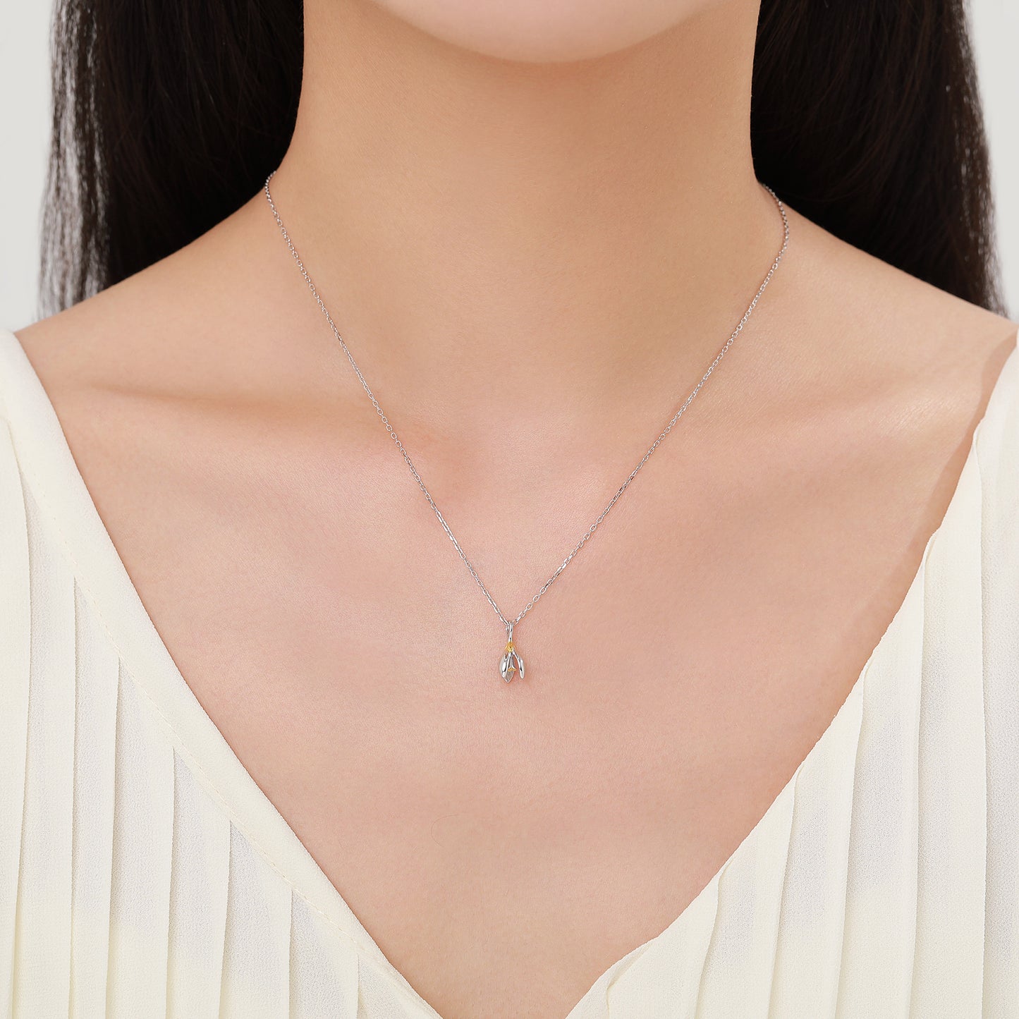 Snowdrop Flower Drop Earrings and Necklace in Sterling Silver, Silver and Gold, Nature Inspired Flower Jewellery, January Birth Flower, Botanical