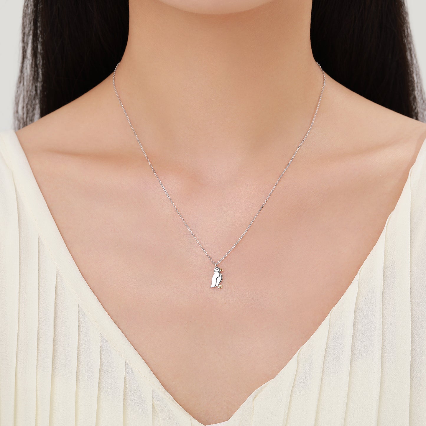 Puffin Bird Stud Earrings and Necklace in Sterling Silver - Gold and Silver Two Tone - Cute, Fun, Whimsical and Pretty Jewellery