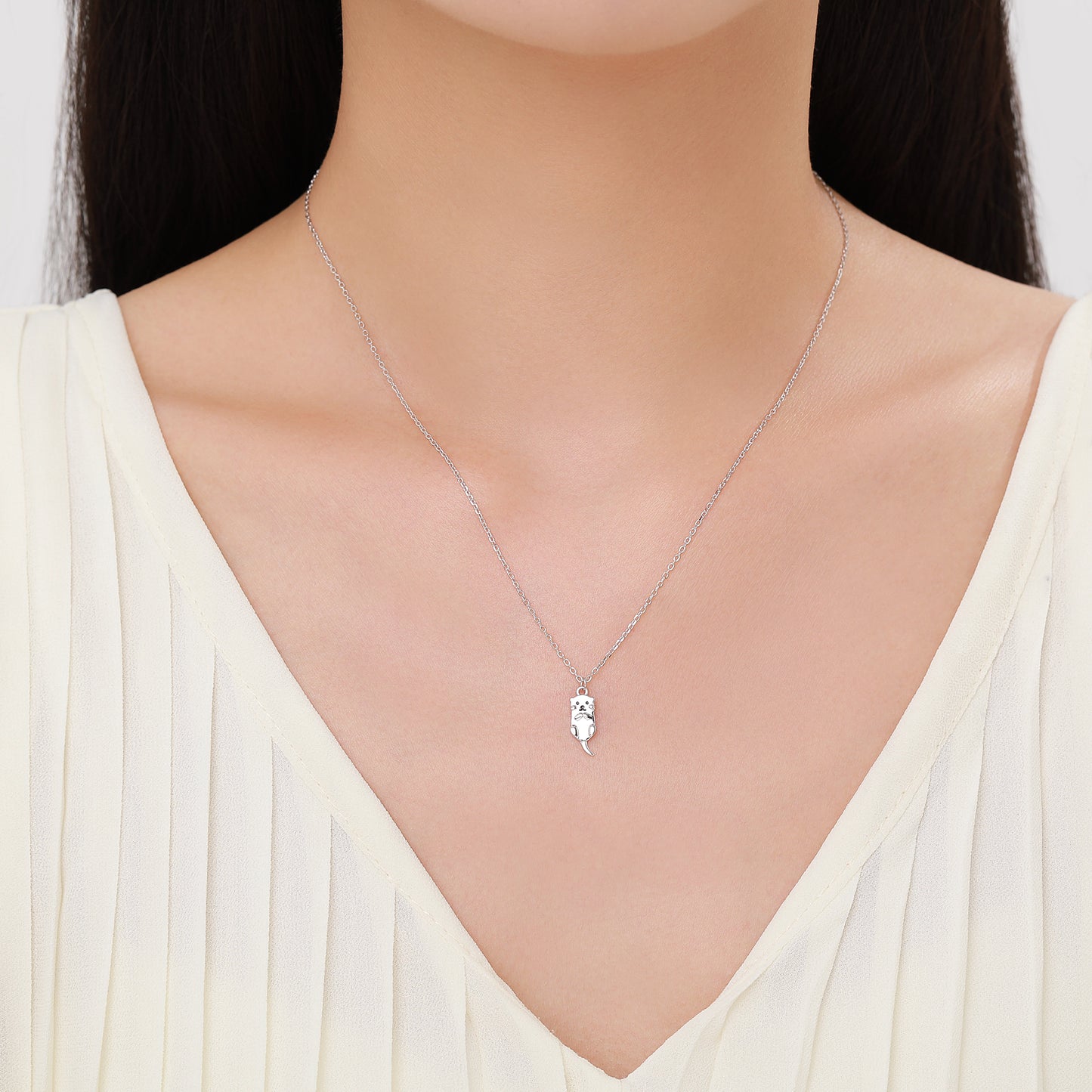 Otter Stud Earrings and Necklace in Sterling Silver - Smiling Otter- Cute Animal Jewellery- Woodland Animal Jewellery