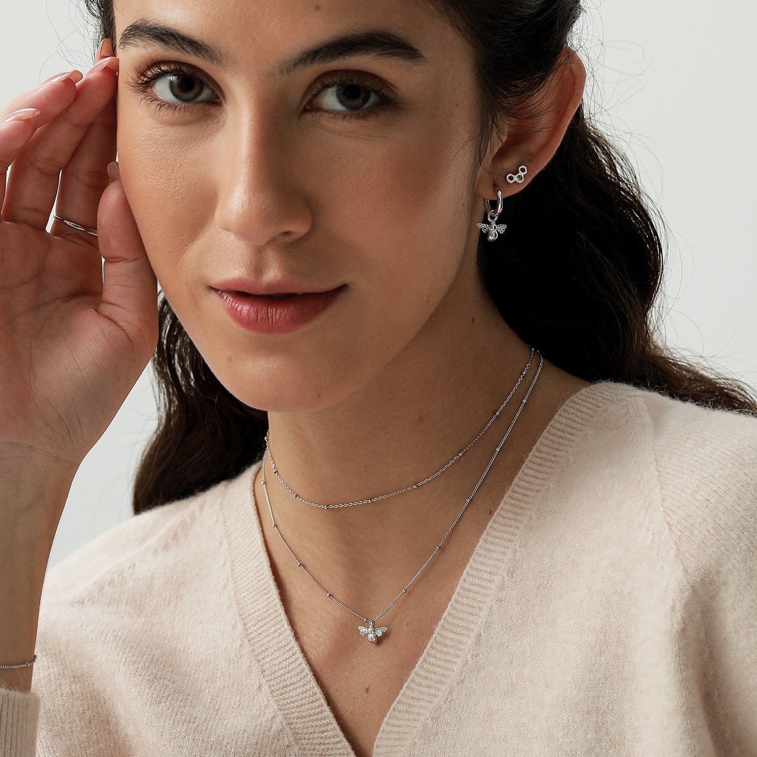 Tiny Bumble Bee Jewellery Set – Sterling Silver Hoop Earrings & Necklace