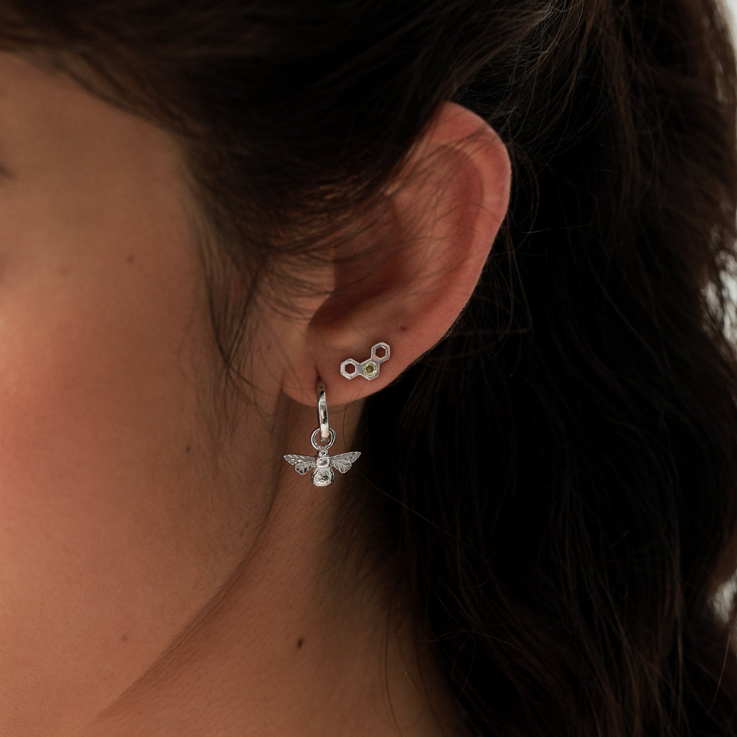 Tiny Bumble Bee Jewellery Set – Sterling Silver Hoop Earrings & Necklace